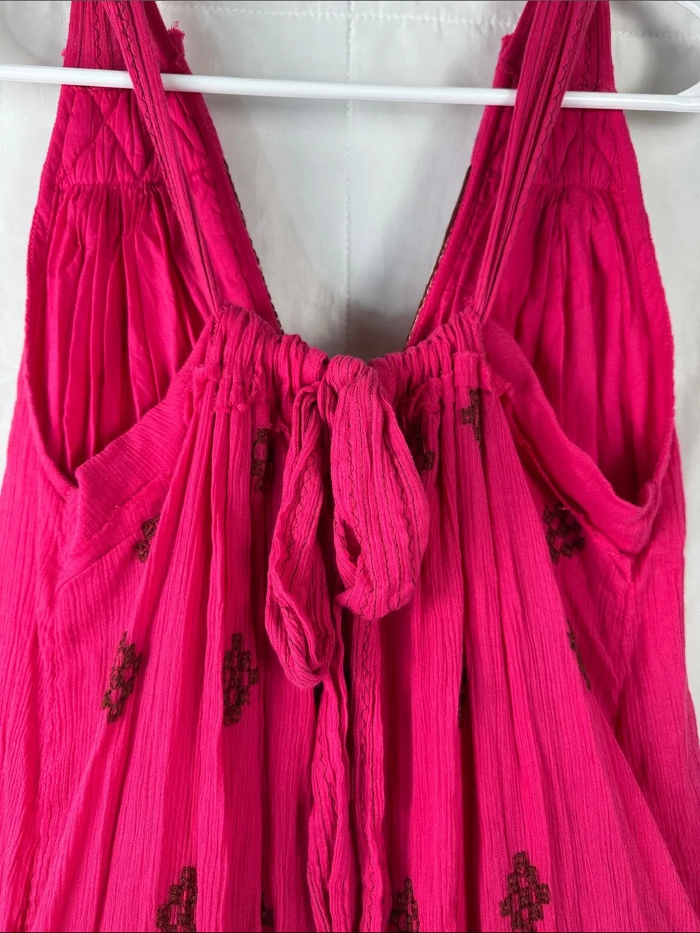 Free People‎ Hot Pink Embroidered V-Neck Maxi Dress Size XS
